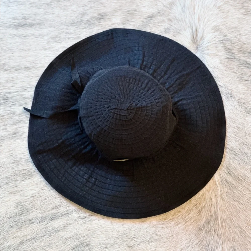 NWOT Cappelli Straworld Black Oversized Ribbon Sun Hat UPF 50+ 5” Brim, Packable - Picture 7 of 14